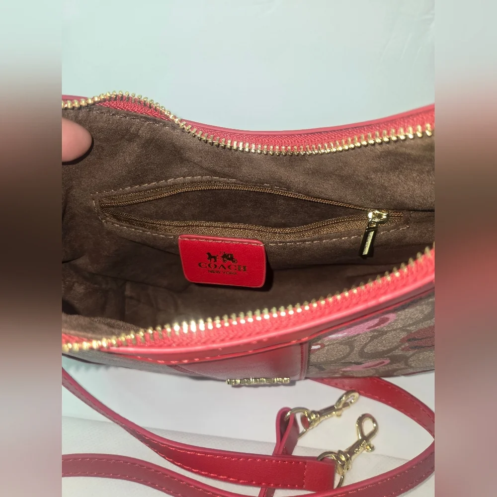COACH Cherry-Print Signature Canvas Hobo Bag in Red - Picture 7 of 7